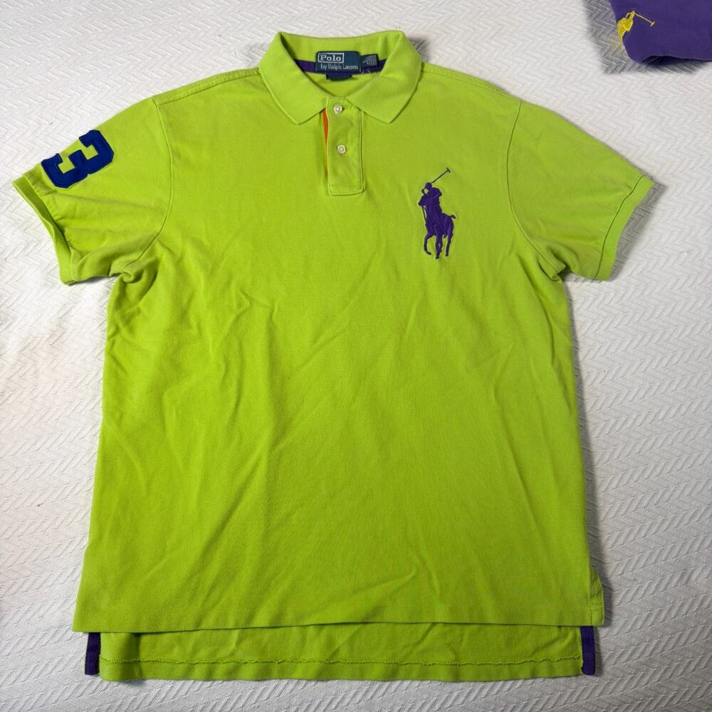 Polo Ralph Lauren Big Pony Polo Shirt Mens L Lime Green Custom Fit Number 3